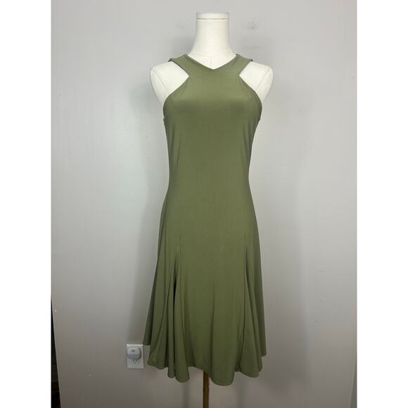 Lauren Ralph Lauren Jersey Fit and Flare Dress Olive Green Small Quiet Luxary - Picture 3 of 9